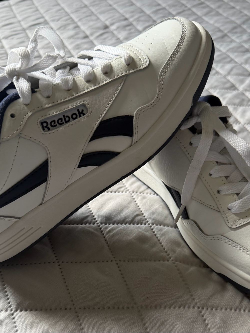 Reebok Women's  White & Navy Low-Top Leather Sneakers